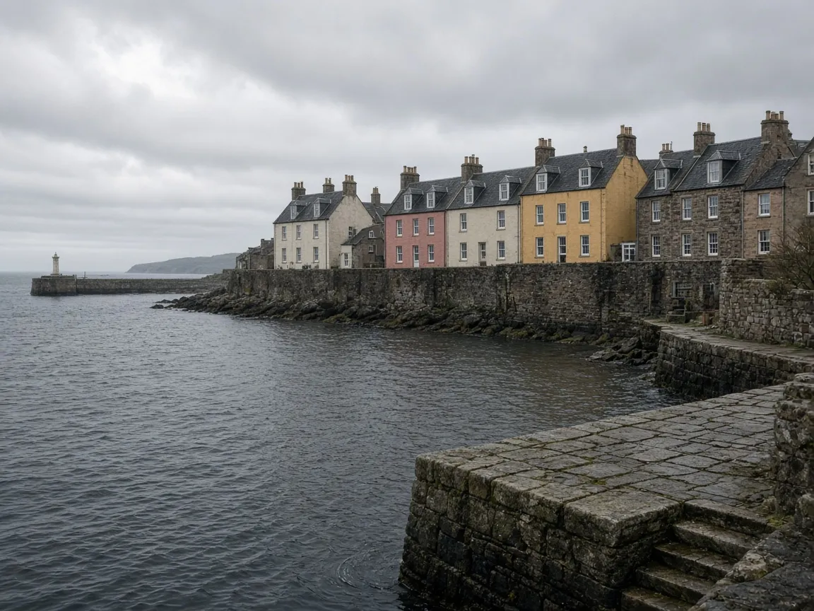 Dysart harbour and colour-washed houses near Kirkcaldy, Fife