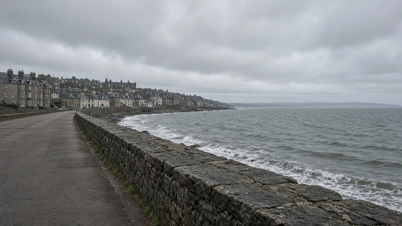 Kirkcaldy esplanade and sea wall beside the Firth of Forth, Kirkcaldy, Fife