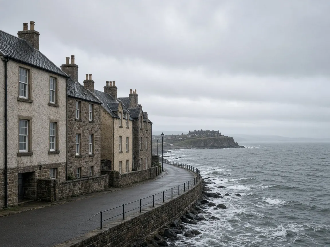 Harled and stone houses above the Kirkcaldy seafront, Kirkcaldy, Fife